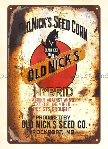 plaque brewery pub Old Nick's Black Cat Seed Corn farm cottage metal tin sign sign