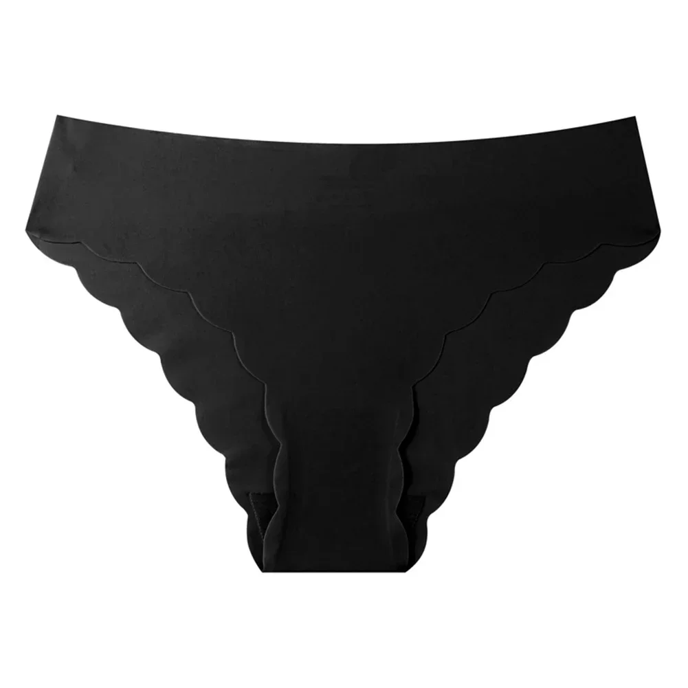 Sexy Brief Underpant Seamless Panty Home Vacation Daily Wavy Edge Low Waist Woman Underwear Solid Underpant Nylon