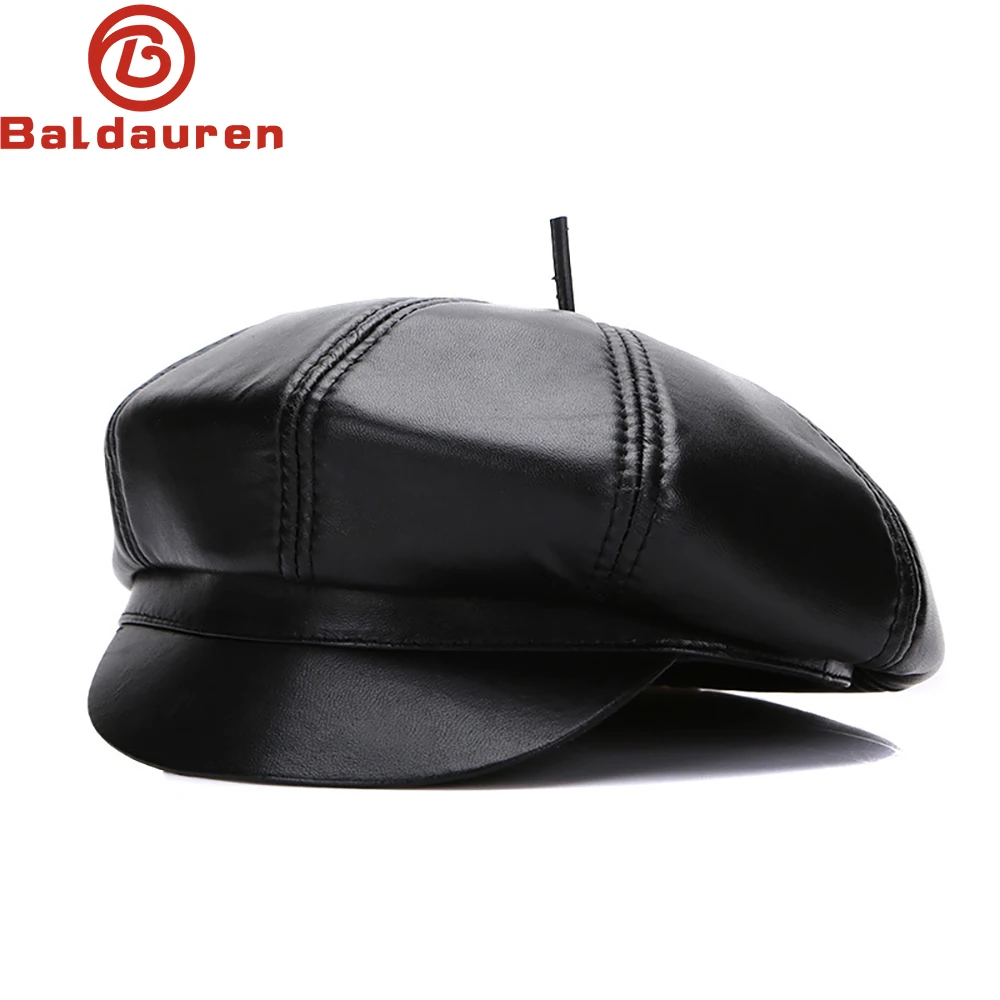 

Four Seasons Genuine Vintage Bonnet Leather New Style Newsboy Real Leather Fashion Beret Hat Cadet Visor Men's Baseball Hat Caps