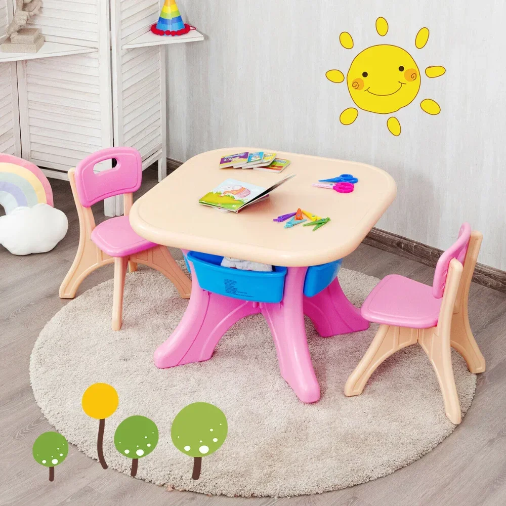 

Plastic Children Kids Table & Chair Set 3 PC Play Furniture