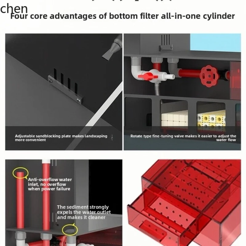 خزان ذهبي صغير من الزجاج فائق الوضوح لغرفة المعيشة من HTT مع فلتر متكامل لسطح المكتب وحوض السمك #3