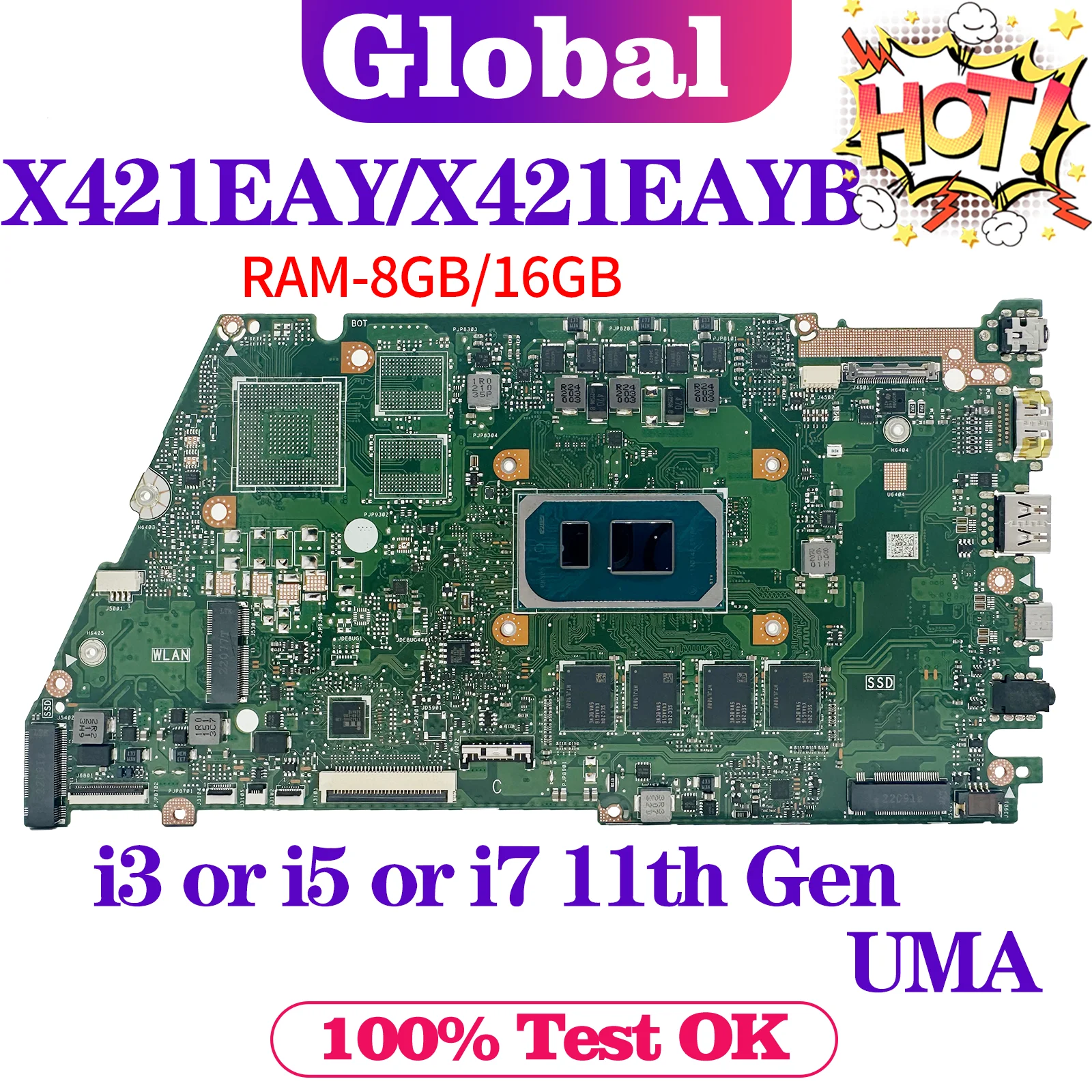 KEFU X421EAY Mainboard For ASUS X421EQY X421EPY X421EQYB I421EQY K413E I421E V4050E Laptop Motherboard i3 i5 i7 11th Gen