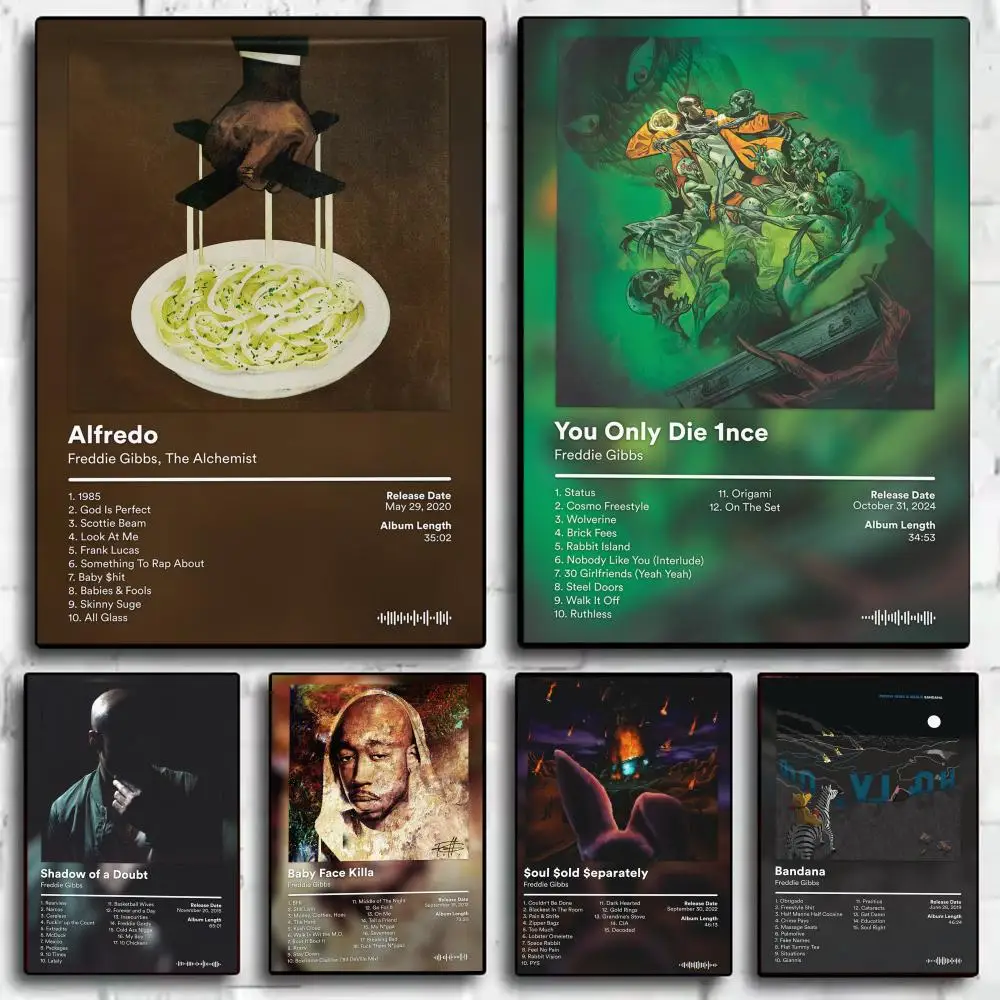 F-Freddie Gibbs Album-Poster, HD-Wandaufkleber, selbstklebende Aufkleber, Heimdekoration, Schlafzimmer und Wohnzimmer, Geschenkidee