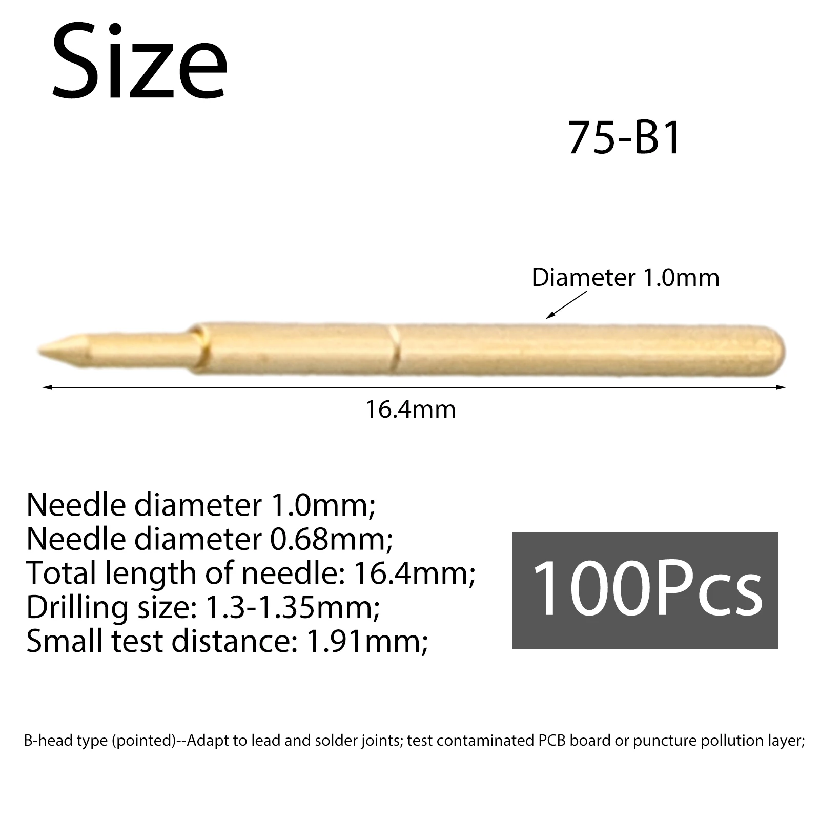 100pcs Pogo Pin Spring Test Probes with 0 68mm Diameter for Printed Circuit Assembly and PCB Component Testing