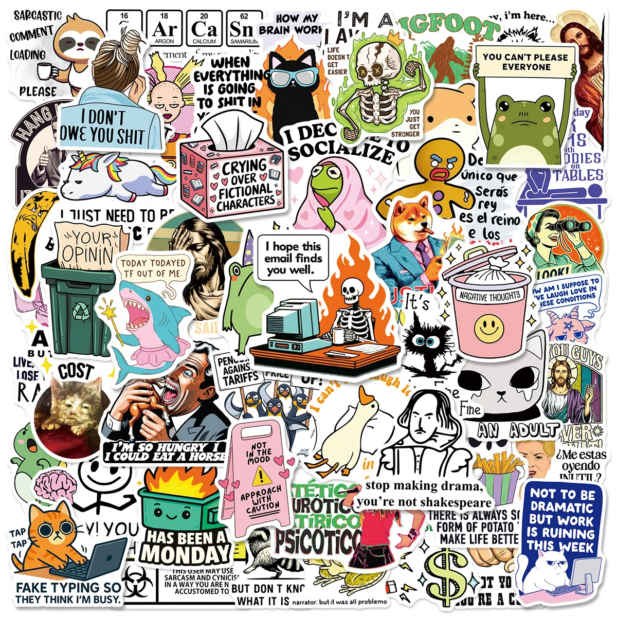 50PCS Funny Snarky Meme Stickers Cartoon Decals Decoration DIY Notebook Fridge Phone Bike Laptop Guitar Graffiti Stickers