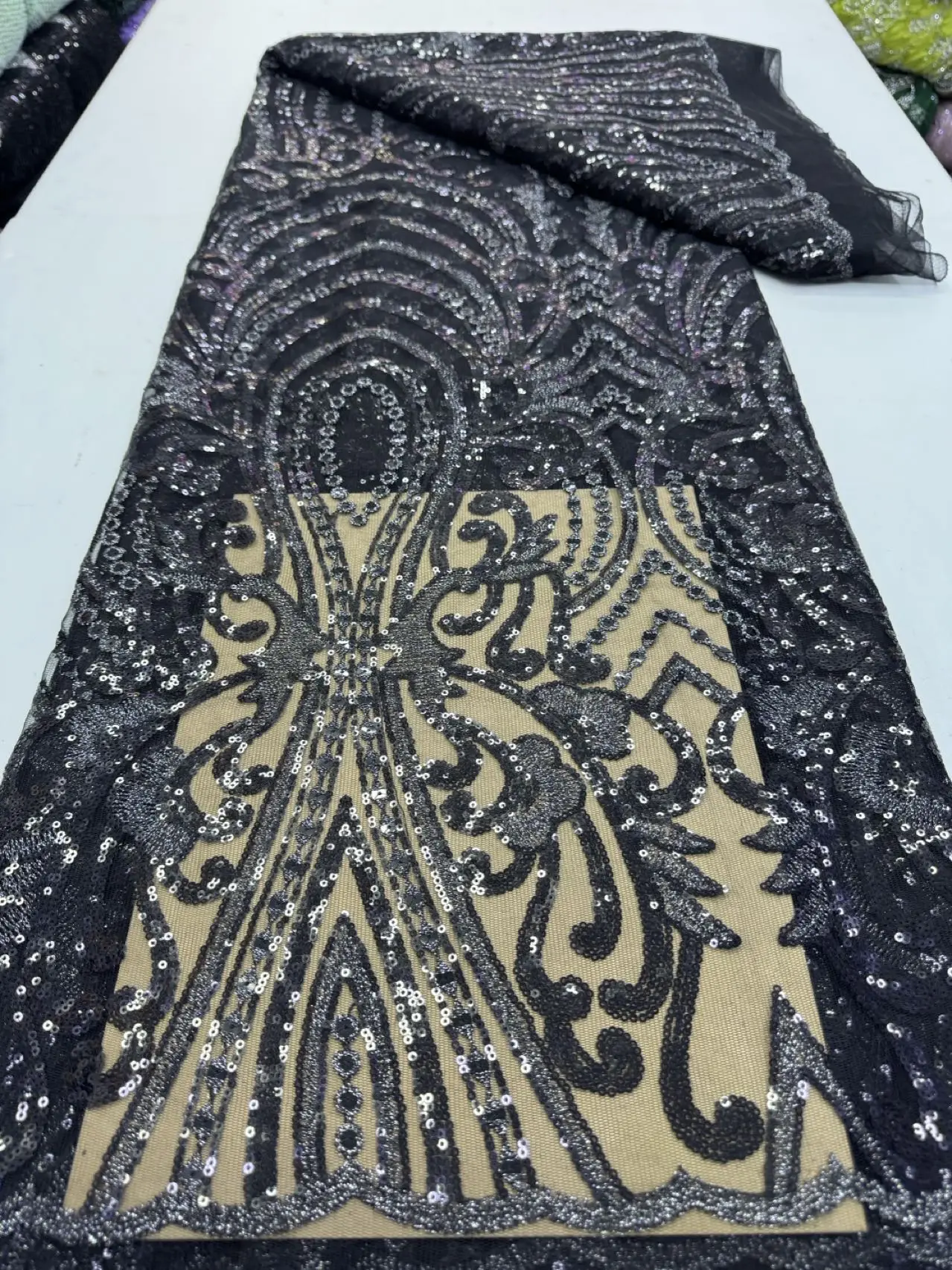 

2026 Latest African Nigerian Tulle Lace Fabric Guipure Embroidery Sequins High Quality for Sewing Dresses 5Yards JY524