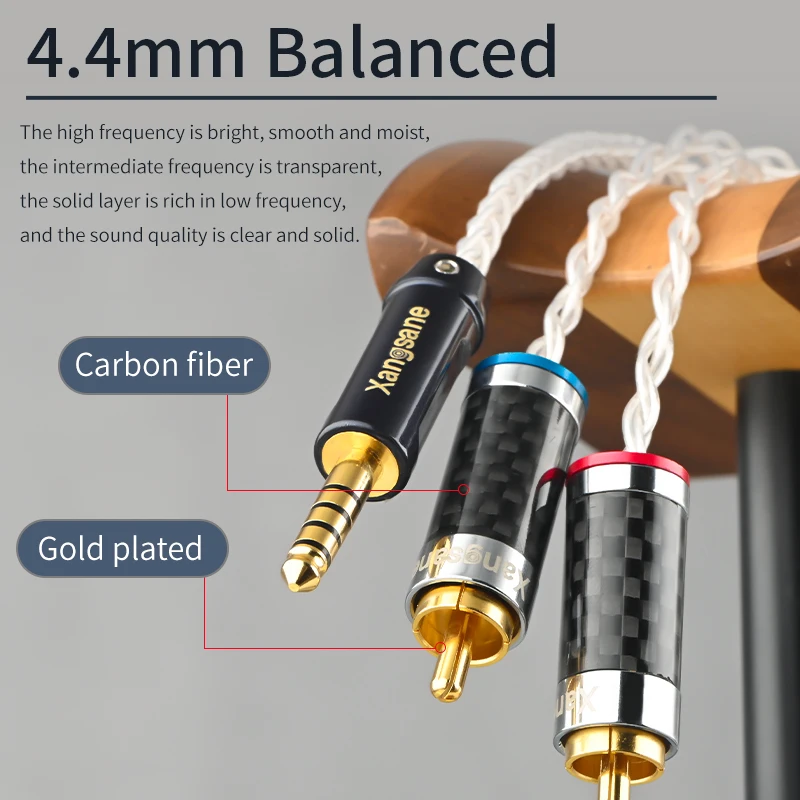 high fidelity 4.4mm balanced cable to 2rca double lotus 5N single crystal copper silver plated one point two audiocable