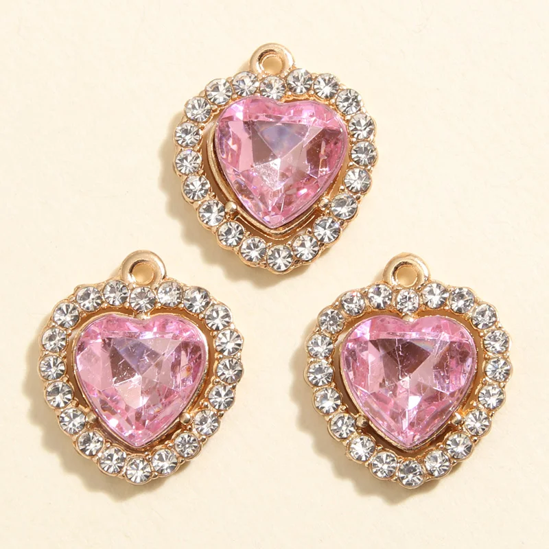10pcs Colorful Heart Shaped Acrylic Bead Crystal Charms Metal Claw Settings Sew On Beads Pendant For DIY Clothes Shoe Decoration