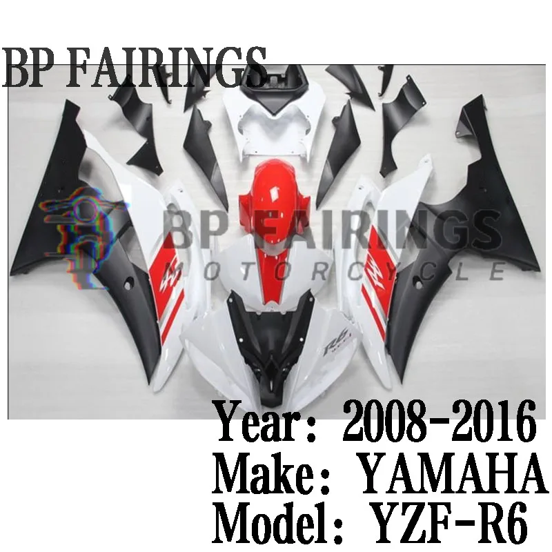 

Комплект обтекателей для мотоцикла, подходящий для YZF R6 2008 2009 2010 2011 2012 2013 2014 2015 2016 Комплект обтекателей кузова YFZ-R6 Белый Черный Красный