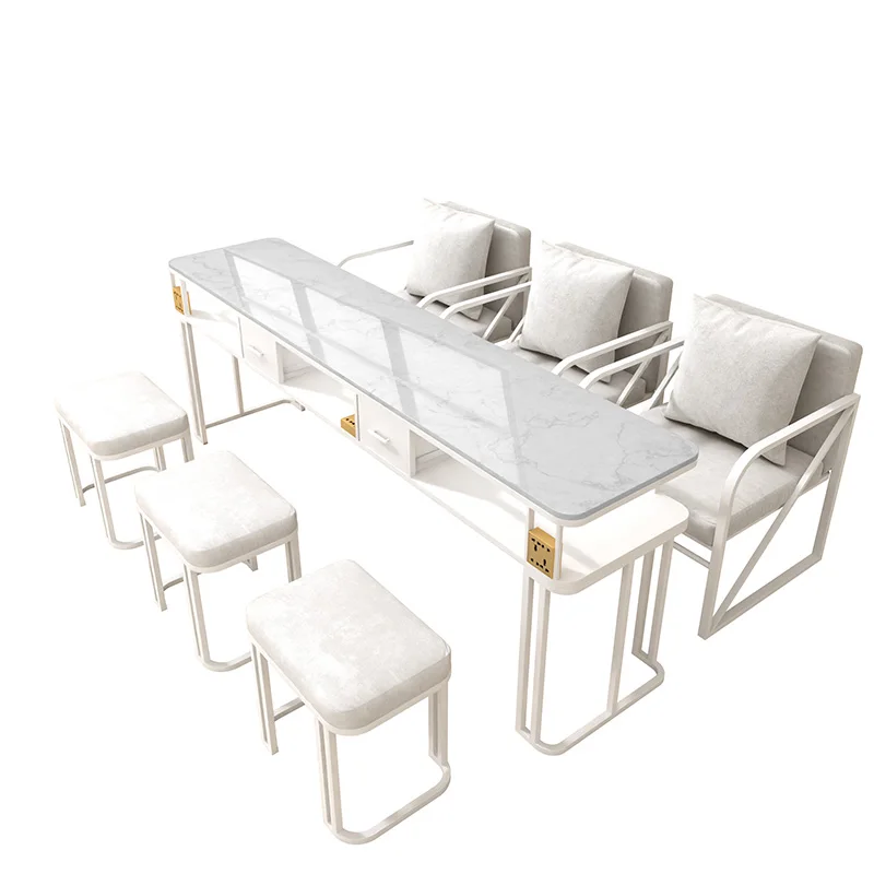 

New fashion Internet celebrity white manicure table single double triple mesh single layer marble chair set