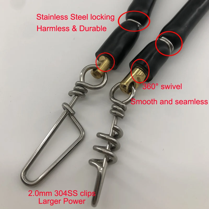 40CM Speargun Bungee Látex Pesca submarina Cable de choque 360 °   Conector giratorio de latón para fusil de lanza, amortiguador de pesca, cable de choque giratorio