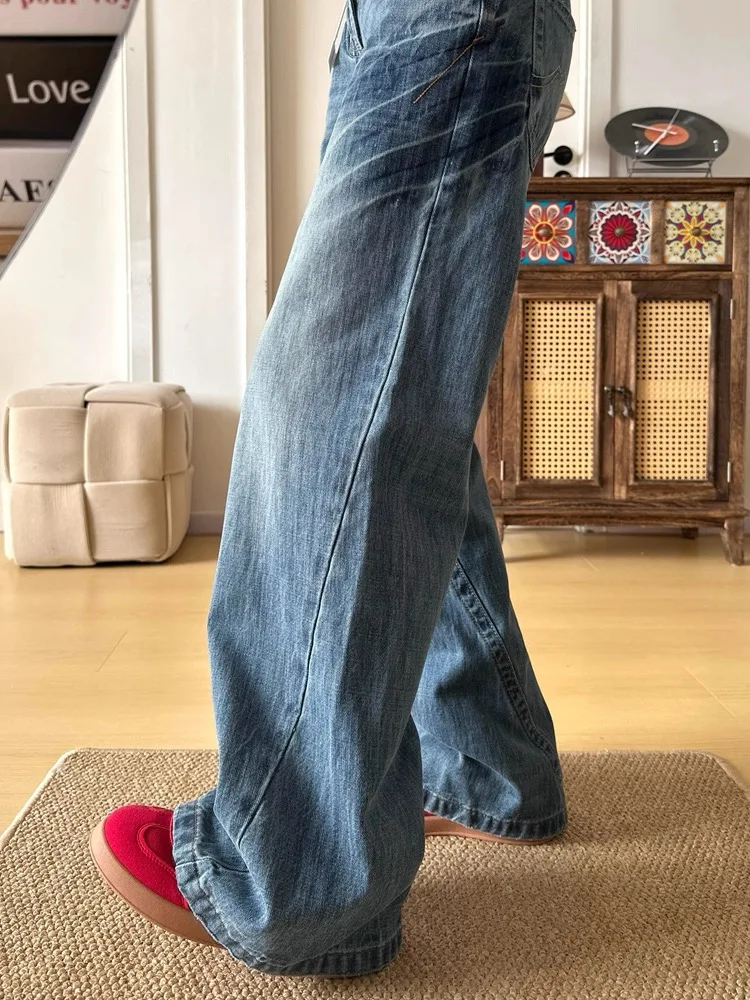 American Vintage Washed Wide Leg Jeans for Women Summer New Low Rise Loose Slim Non Stick Flare Floor Length Pants view 3