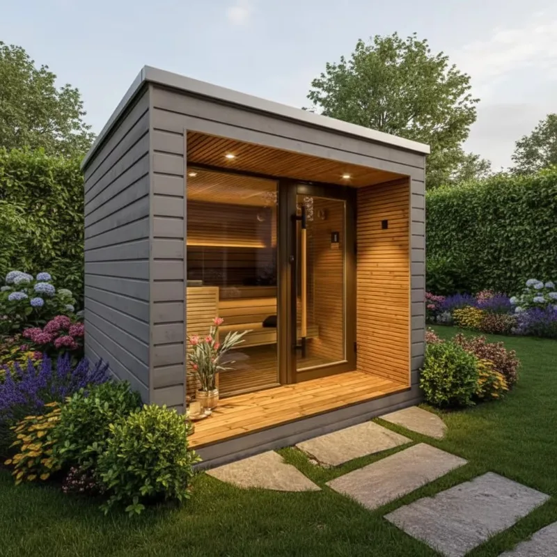 Anti-Corrosion Anti-Rot Square Outdoor Sauna Cabin Ideal For Poolside Seaside And Humid Outdoor Areas