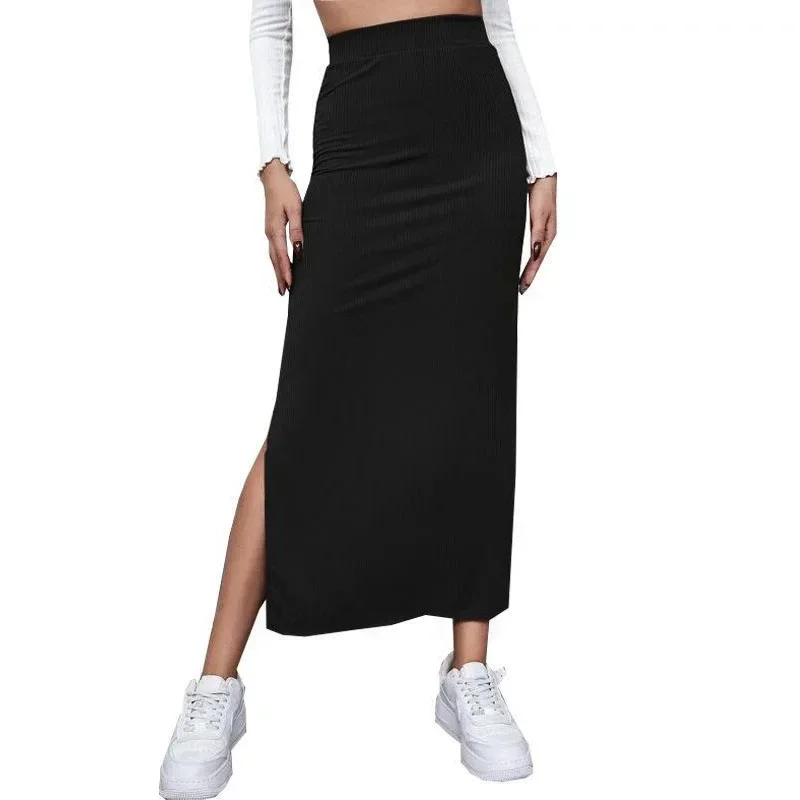 

Women Solid Color Long Skirts High Waist Bodycon Straigh Split Skirt Korean Fashion Elegant Skirts for Summer Autumn Harajuku