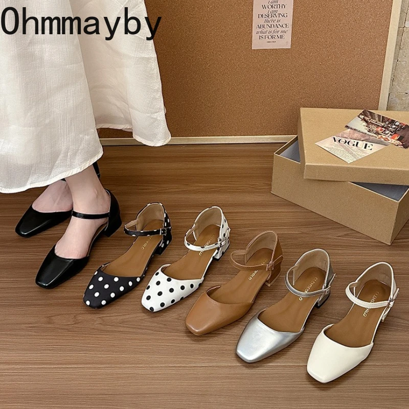 

Летние женские сандалии 2026 с закрытым носком в горошек, удобные туфли с низким каблуком и ремешком на пряжке, элегантные вечерние сандалии (Sandalias Mujer)