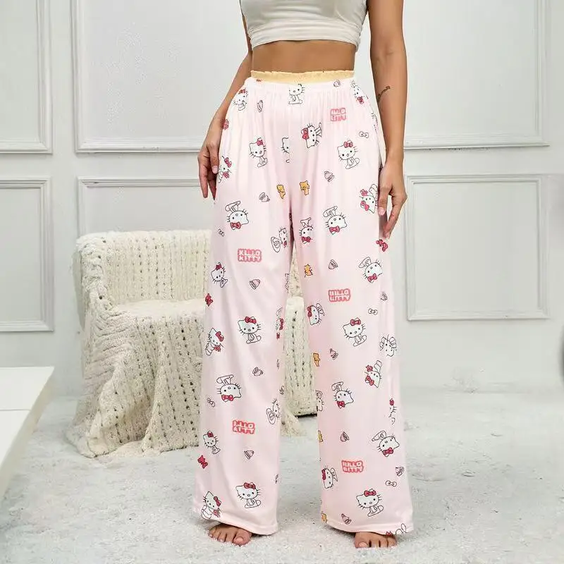 Hello Kitty Thin Summer Girls Cartoon Walking Pants Cartoon Pajamas Women's Loose Can Be Worn Outside The Home Casual Trousers