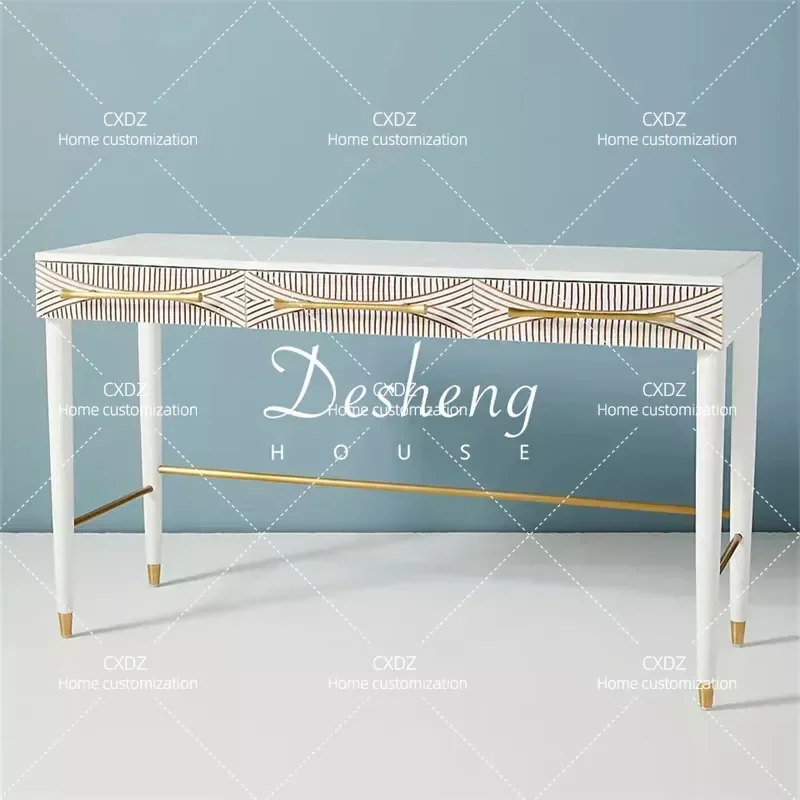 Retro Solid Wood Desk European Engraving Simple Modern Study Writing Table