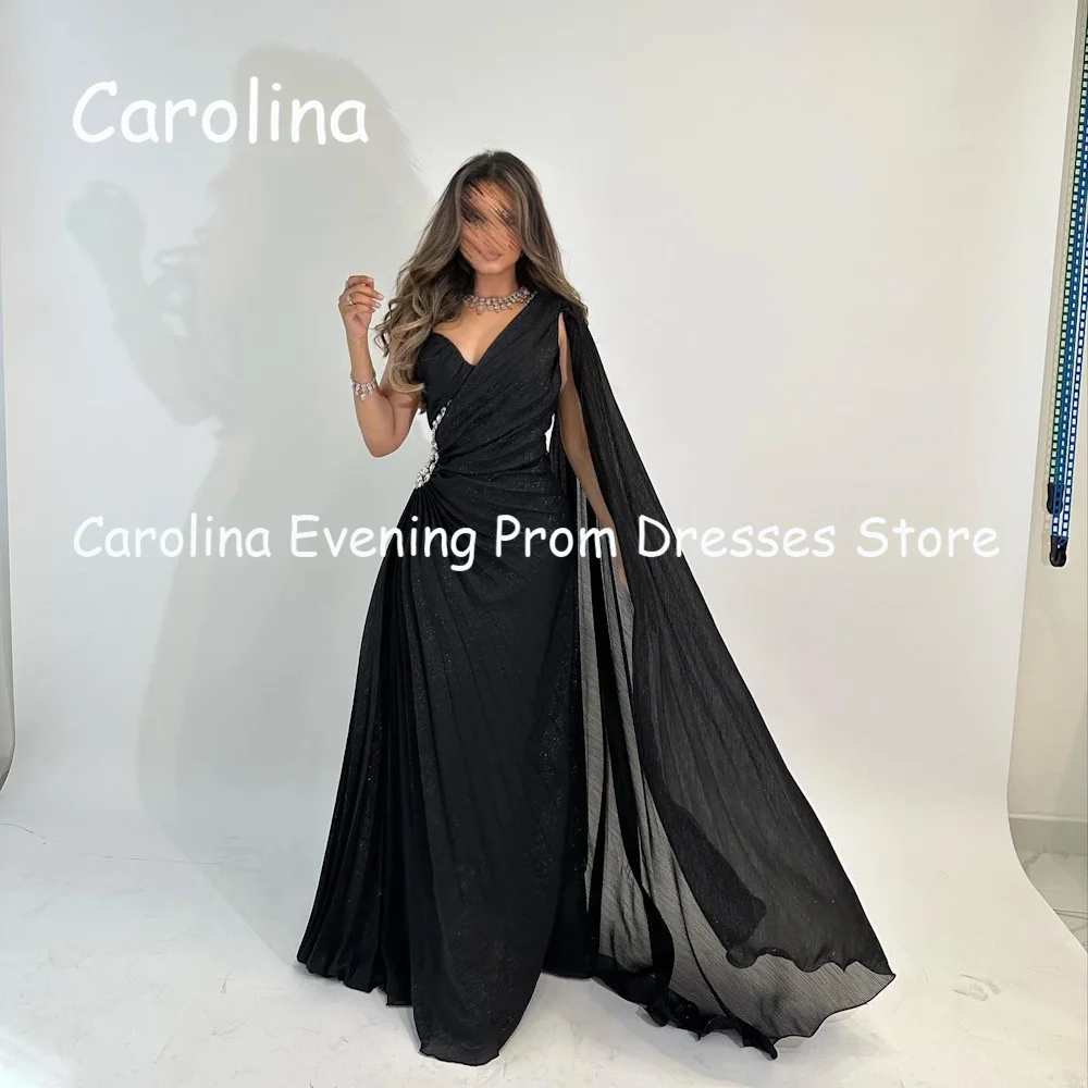 Carolina Chiffon A-line One-shoulder Ruffle Prom Gown Floor Length Saudi Evening Formal Elegant Party Dress for Women 2023