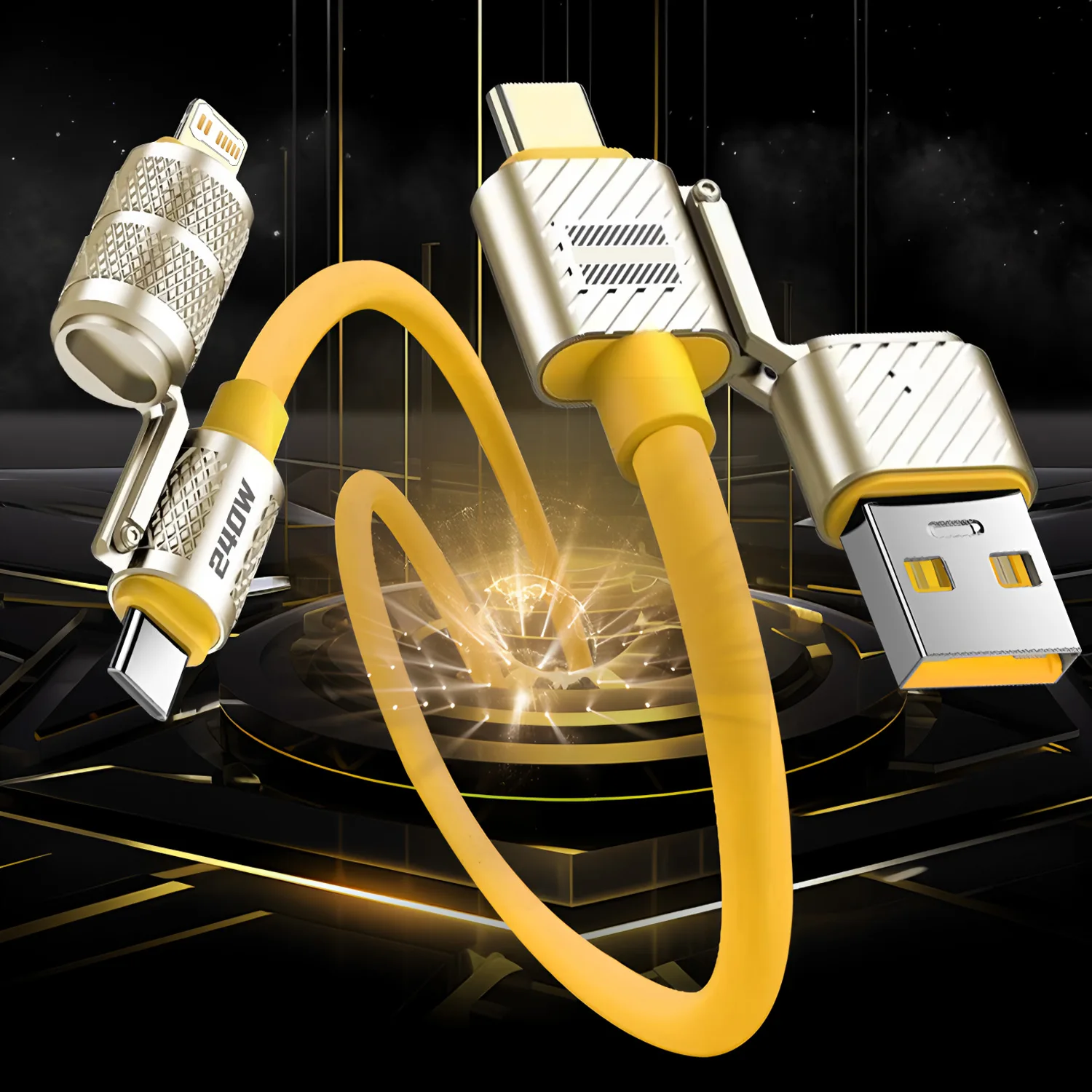 240W 4-in-1 Fast Charging Data Cable Type-C To Type-C Zinc Alloy Cable For iPhone15/16p/17Pro/18Pro Samsung Huawei Xiaomi iphone