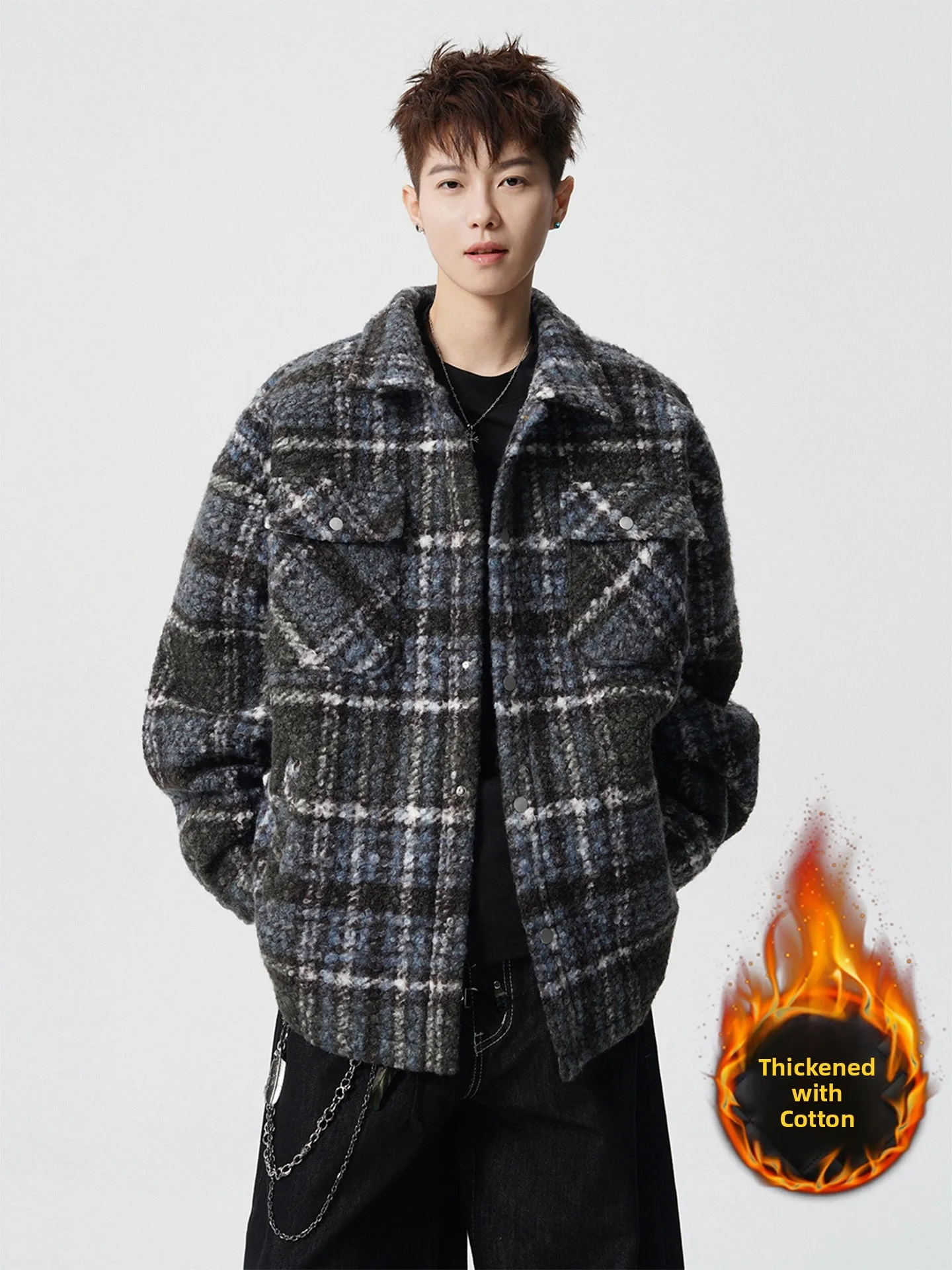 

Retro Japanese Sle Thiened Cotton Jaet Men's Winter Warm Loose Large Size Coat Couple's Cotton Clothes Plaid Pattern