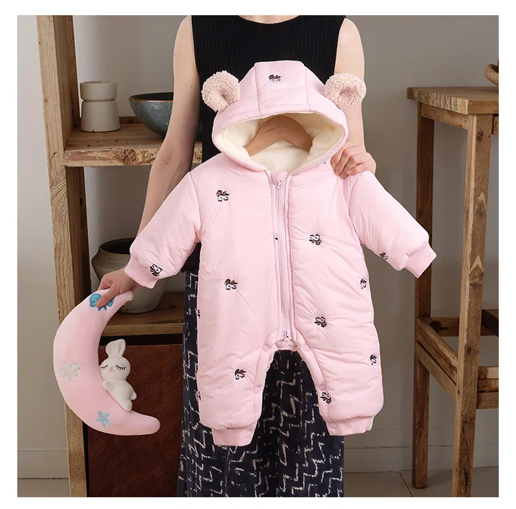 Baby-Winter-Overall mit Kapuze, Fleece-Futter, dicker, warmer Overall, 3M-24M, Baby-Outfit mit Cartoon-Motiv, einteiliger Schneeanzug für Jungen und Mädchen. – Detail 4