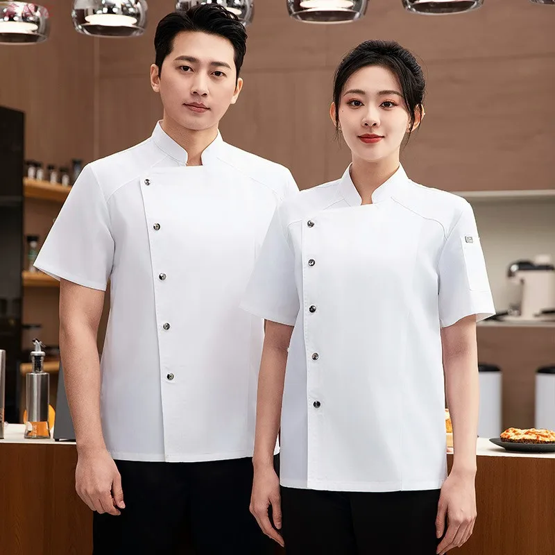 ฤดูร้อนบางBreathableตาข่ายแขนสั้นเสื้อเชฟสําหรับจัดเลี้ยงโรงแรมร้านอาหารโรงอาหารPastry Baker Workwearเสื้อผ้าห้องครัว