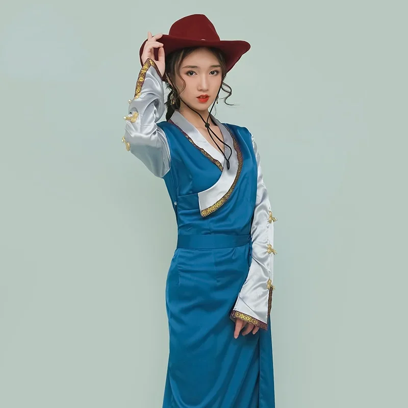 Vestido tibetano tradicional para mulheres lhasa roupas senhoras oriental chinês longo qipao cheongsam vestidos femininos tibet