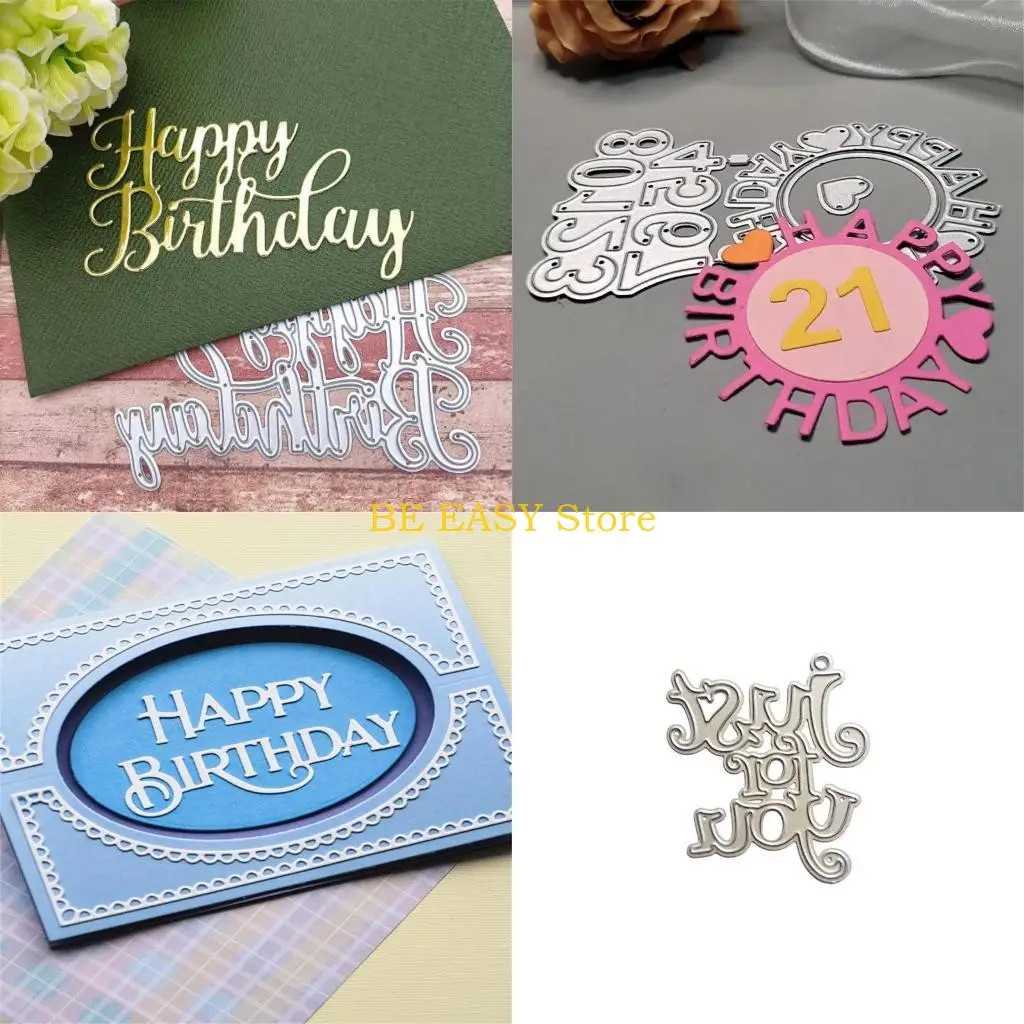 

E28F Metal Die Cuts Happy Birthday Embossing Stencil Cutting Dies for Card Making Scrapbooking Paper Craft DIY Template Mold