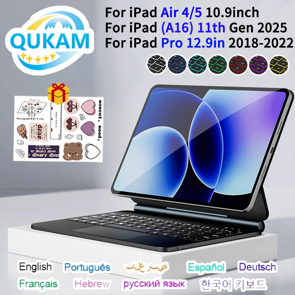 New Backlit Magic Keyboard Case For iPad 2018-2025 For iPad 7/8/9/10th Gen A16 11th Air 4 5 Pro 11 12.9 13in Mini 6 7 iPad Cases