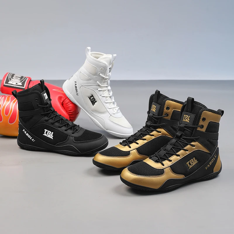 Professional Wrestling Boots for Men Black Gold Boxing Shoes Man Good Quality Gym Training Shoes  Competition Sport Gym Shoe