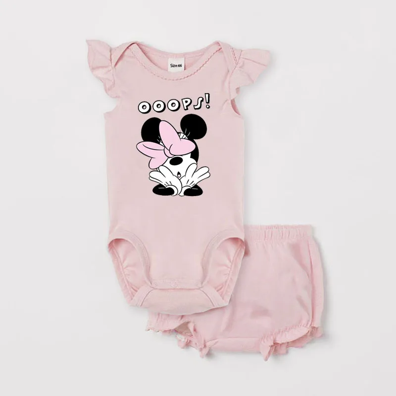 طقم ملابس أطفال صيفي ميكي ماوس من القطن بأكمام قصيرة + شورت ملابس للأطفال حديثي الولادة #2