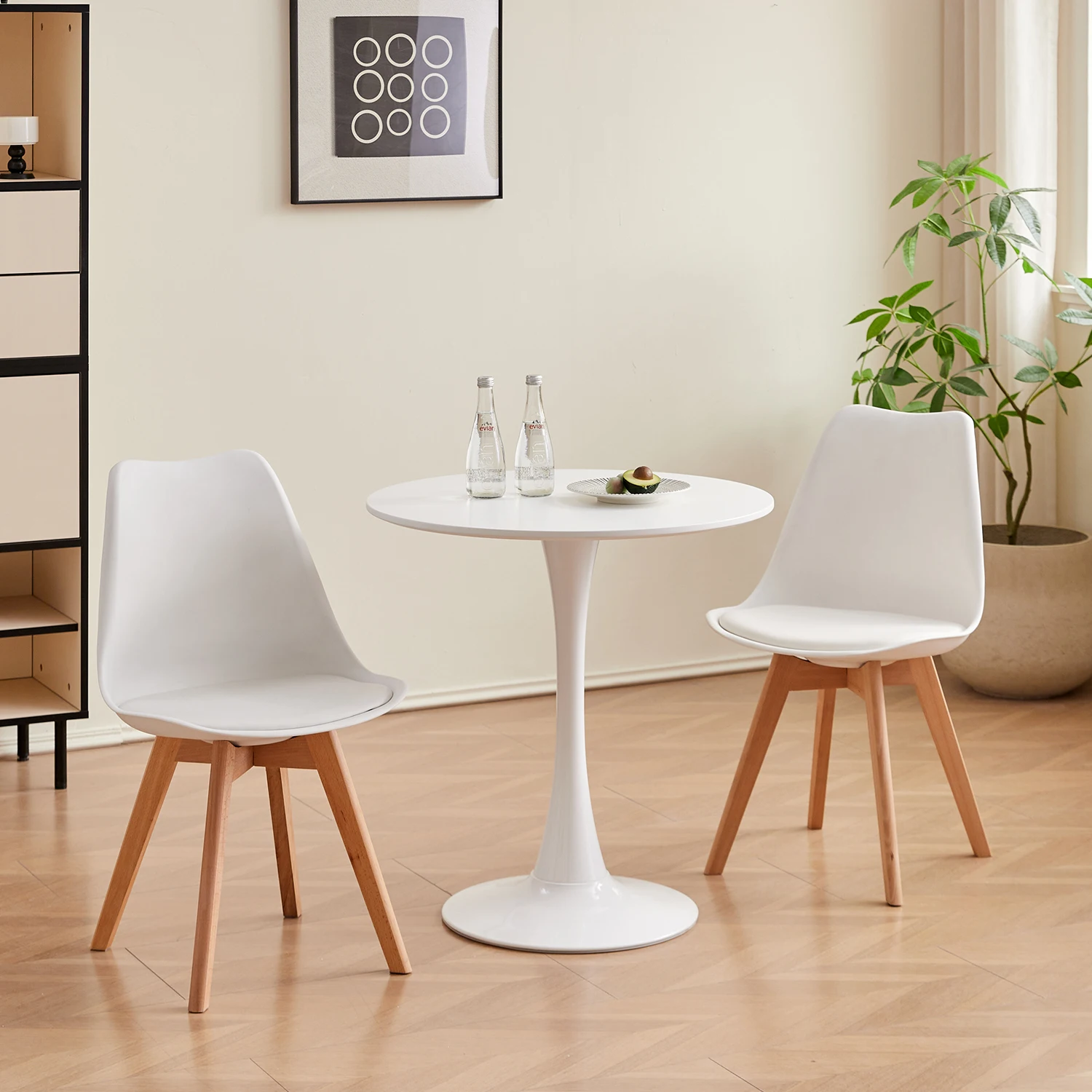 Tavolo da pranzo rotondo Elegante tavolo da pranzo con piano a tulipano nordico bianco Tavolo rotondo versatile Cucina Caffè Balcone BIaro/Nero 70 cm