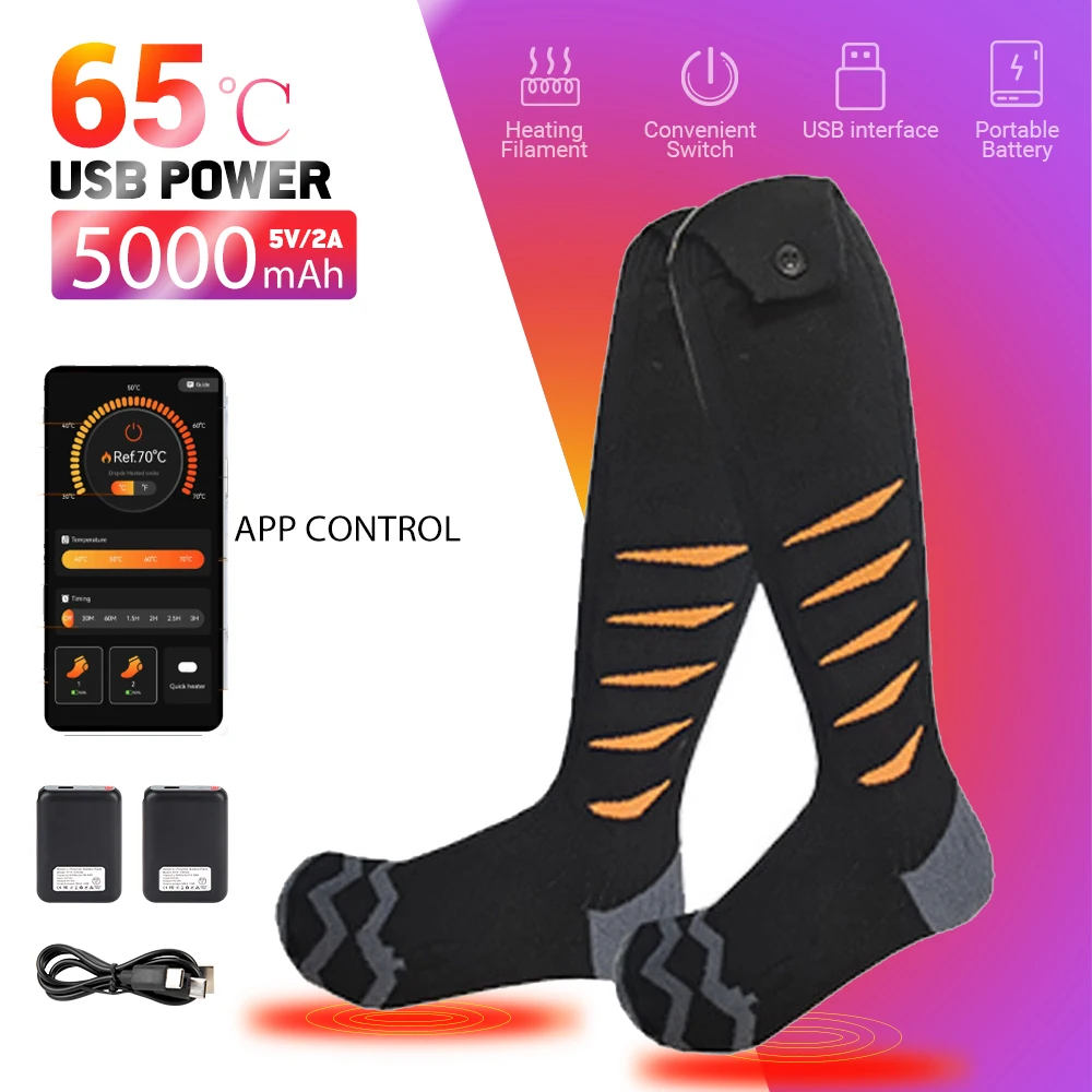 

Snowmobile Heated Socks Remote Control Men Women Winter Electric Heating Socks Rechargeable Battery Thermal Thick Stockings