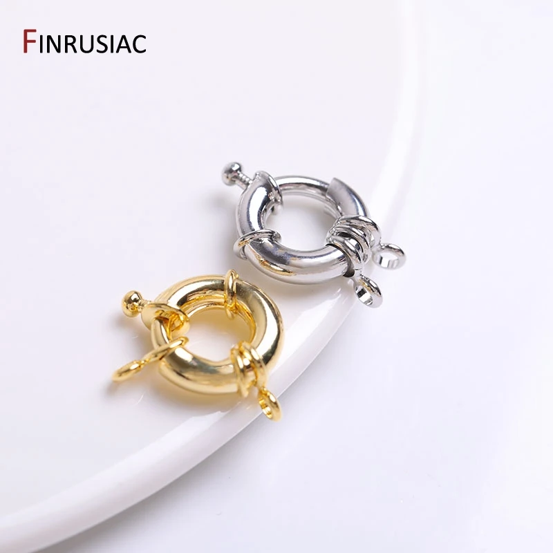 11mm/13mm/15mm 18K Gold Plated Brass Metal Round Spring Clasps Steering Wheel Sailor Clasp For Jewelry Making Fittings Wholesale