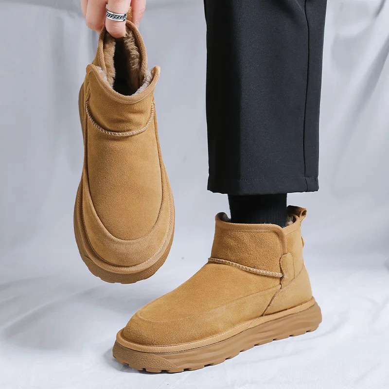 

Зимние ботинки, мужские новые зимние меховые флисовые теплые нескользящие хлопковые туфли на толстой подошве