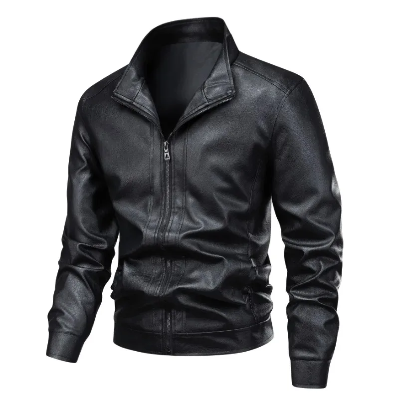 

Последняя кожаная куртка для мужчин, весенне-осенняя куртка с воротником-стойкой, мужская ветрозащитная повседневная деловая куртка, мужская куртка