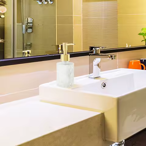 Multipurpose Mesa Soap Dispenser Easy To Clean Glass Soap Pump Dispenser Perfect For Kitchen And Bathroom (Gold)-AB52