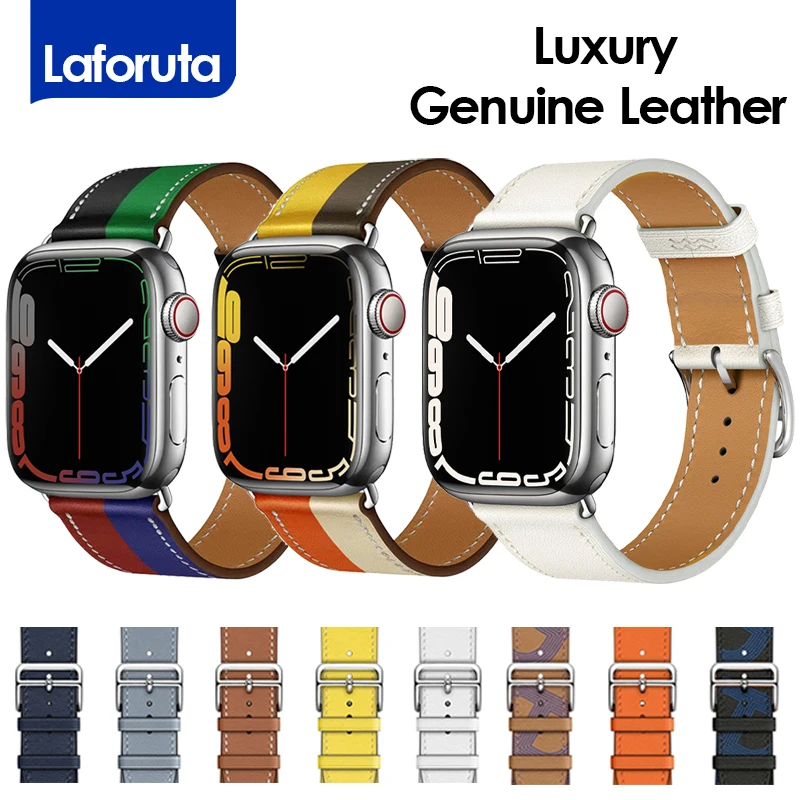 Genuine Leather Strap for Apple Watch Ultra 2 49mm S9 45mm 41mm 44mm Luxury Men Women Bracelet Strap iWatch 9 8 7 6 5 4 SE Band