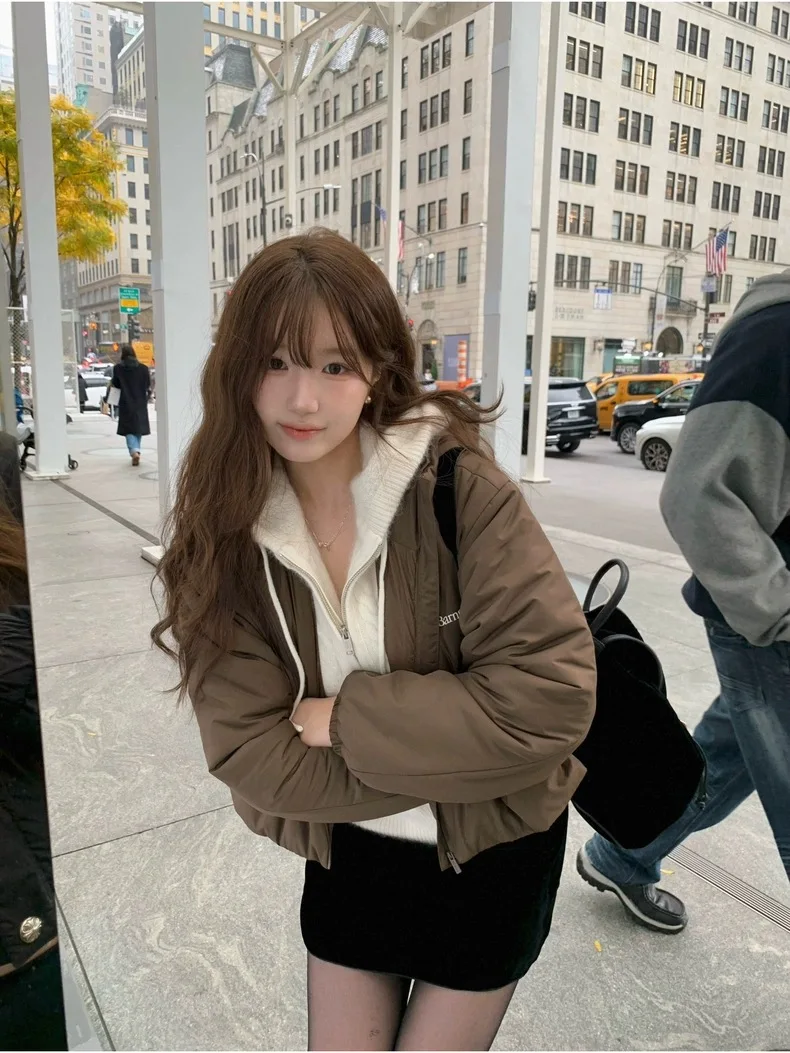 Abrigo coreano Sle Jaet con capucha y cremallera para mujer, prendas de vestir exteriores holgadas de algodón, longitud ort, Color, invierno, recién llegado