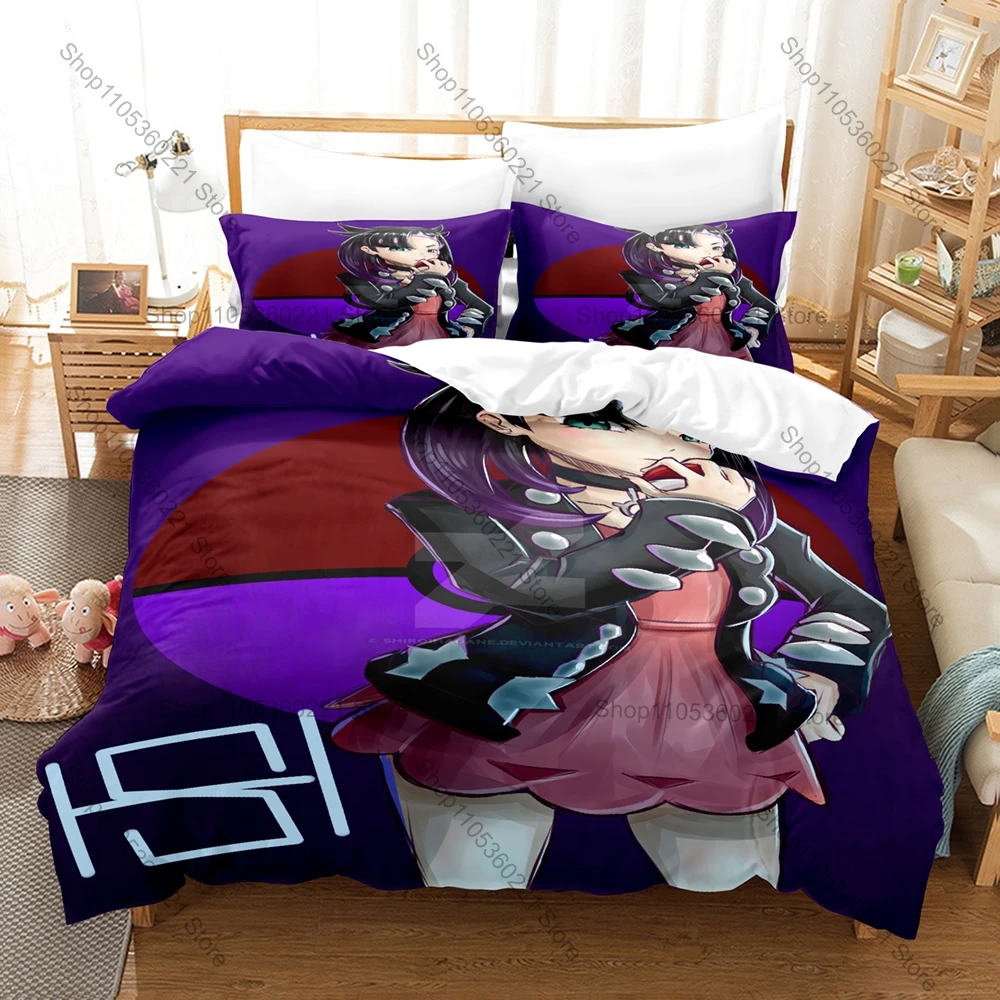 Cool Marnie Duvet Cover + 2 Pillowcases Black White Minimal Anime Art Washable Polyester Bed Linen For Teen Game Fans Gift