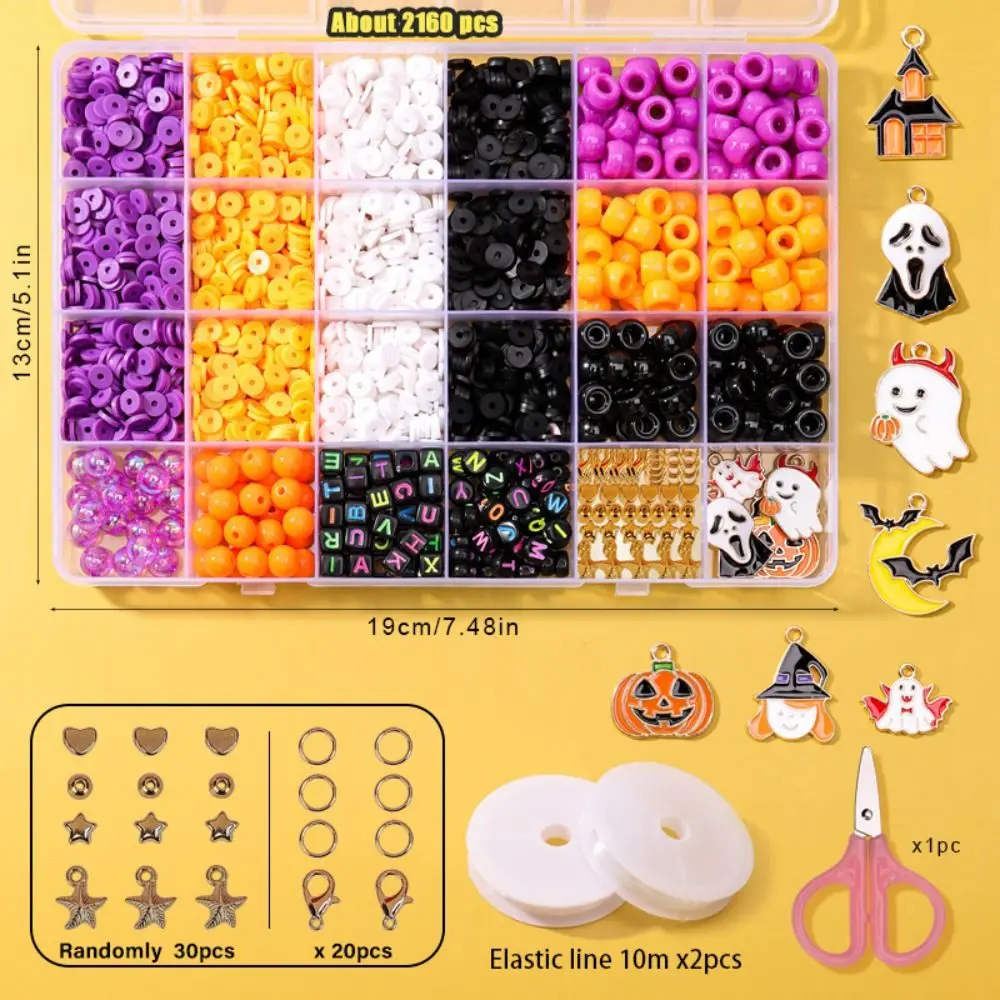 Set per realizzare braccialetti dell'amicizia in acrilico, perline distanziatrici con lettere, kit per creare braccialetti con perline di Halloween, 24 scatole a griglia, cartoni animati