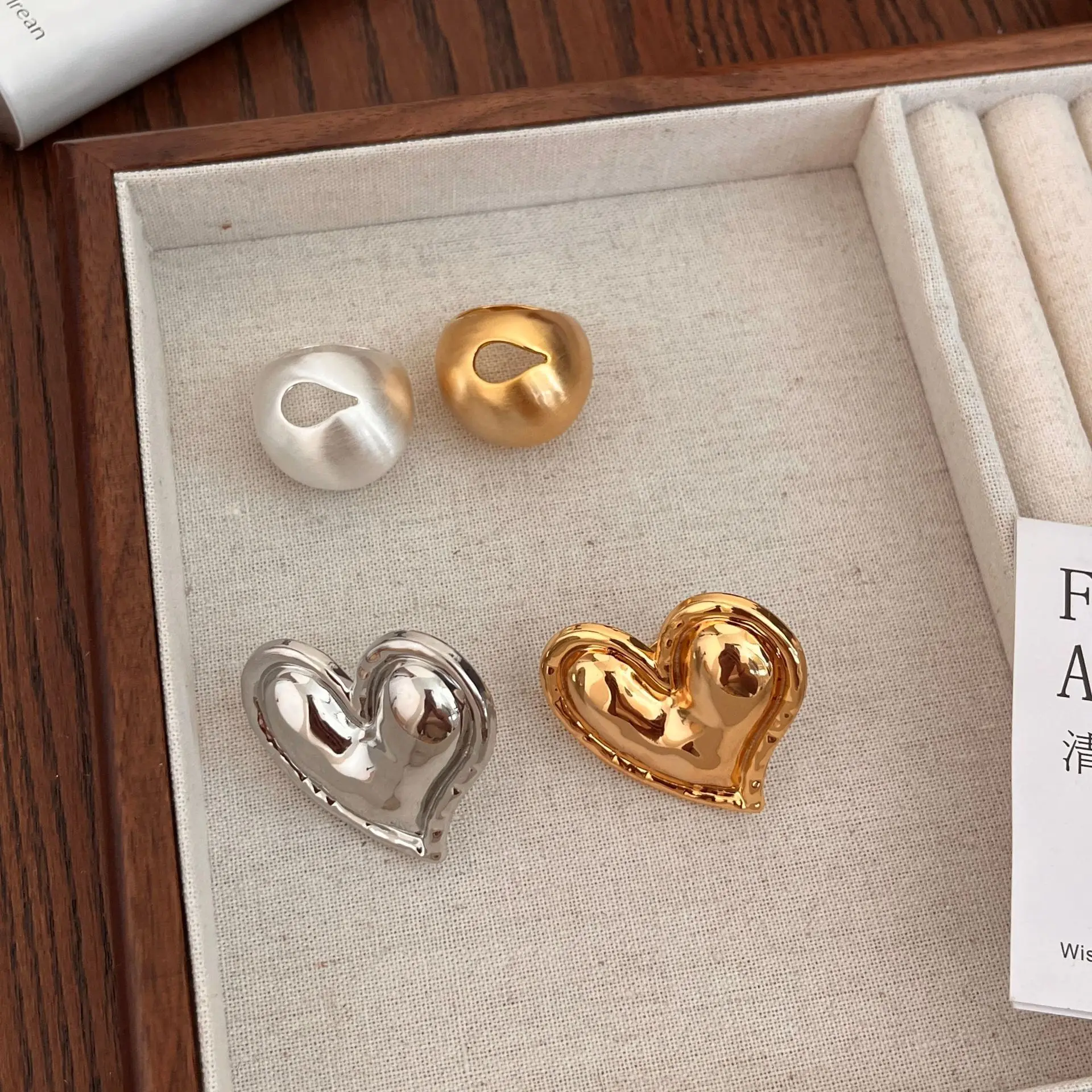 Metal Irregular Smooth Large Heart-shaped Open Rings for Women Girls European American Personality Party Vintage Jewelry Gifts