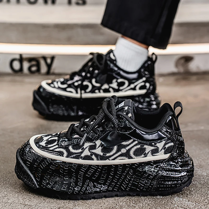 

LiveDay Men's Platform Casual Walking Shoes Fashion Luxury Sneakers New Design Mesh Lace-Up Outdoor Height Increased Shoes