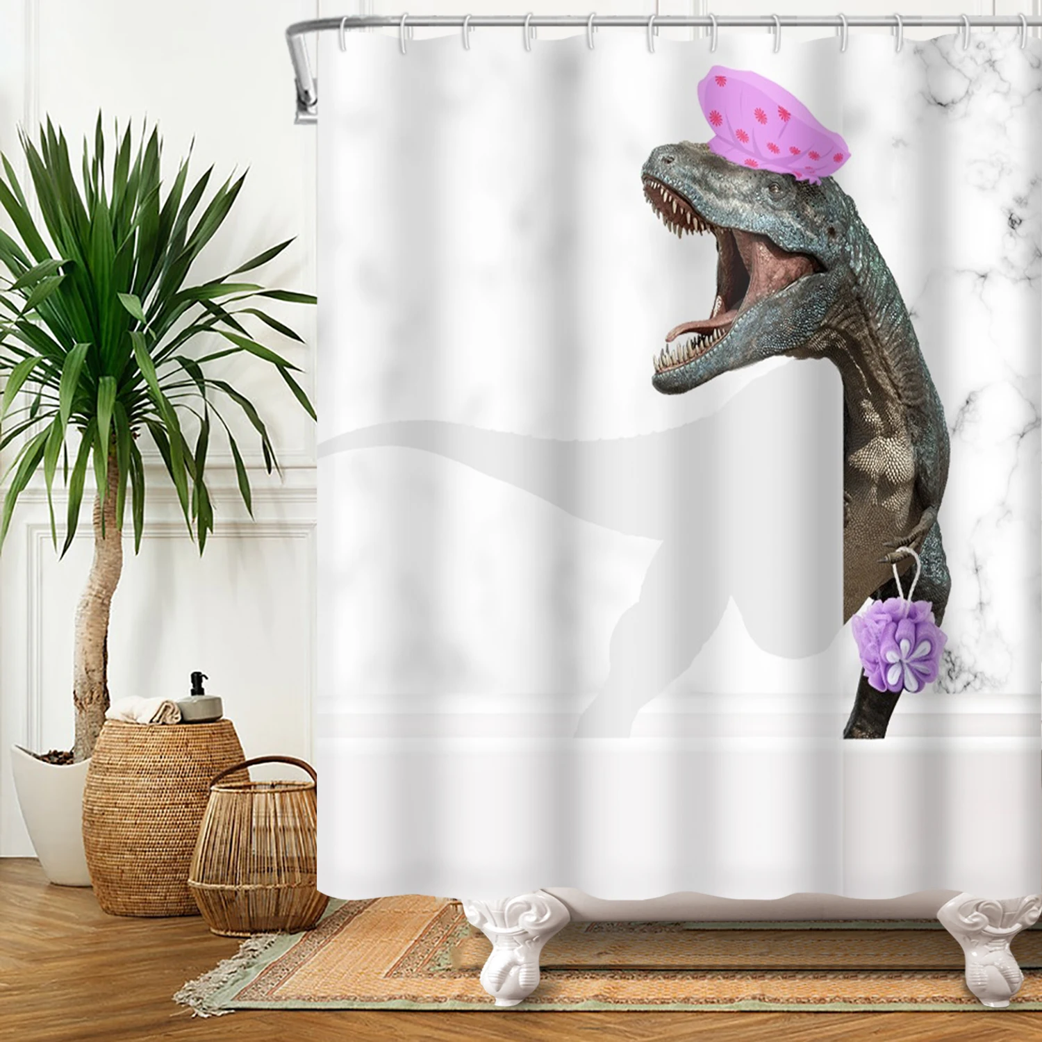 Cute Dinosaur Funny Animal Shower Curtains Bathroom Bathtub Decoration Waterproof Polyester Bath Curtain Home Decor with Hooks