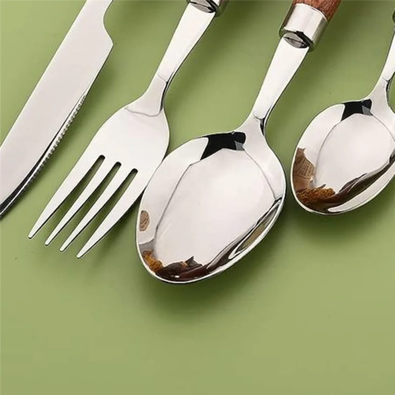 -SPOR Stainless Steel Imitation Wood Handle Cutlery Set Western Cutlery Knife, Fork, Teaspoon Cutlery Set