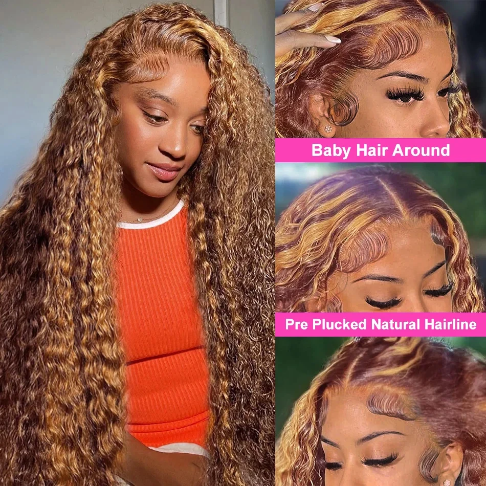 30 40 Highlight Deep Wave Hd Lace Frontal Wig 13x6 Honey Blonde Human Hair Wig Brazilian #4/27 Wet And Wavy Curly Wigs For Women image 5