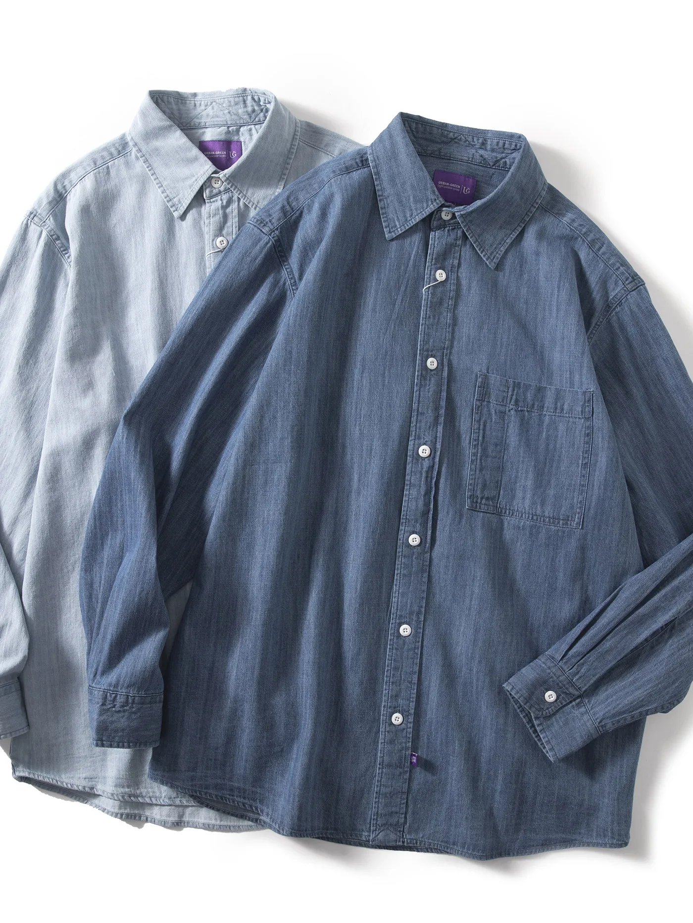 Men's Spring 100% Xinjiang Cotton Reissue Classic Denim Shirts Long-Sleeve Overshirt Solid Color Washed Casual Trendy Jacket