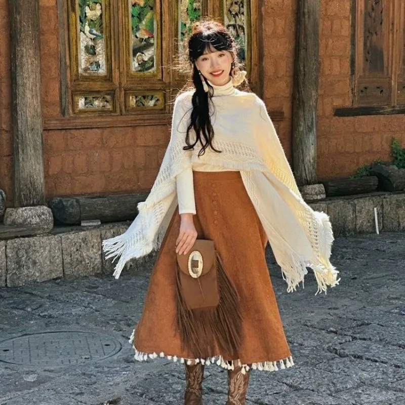 2025 Nuovi abiti chic Gonne A-ling spesse a vita alta da donna