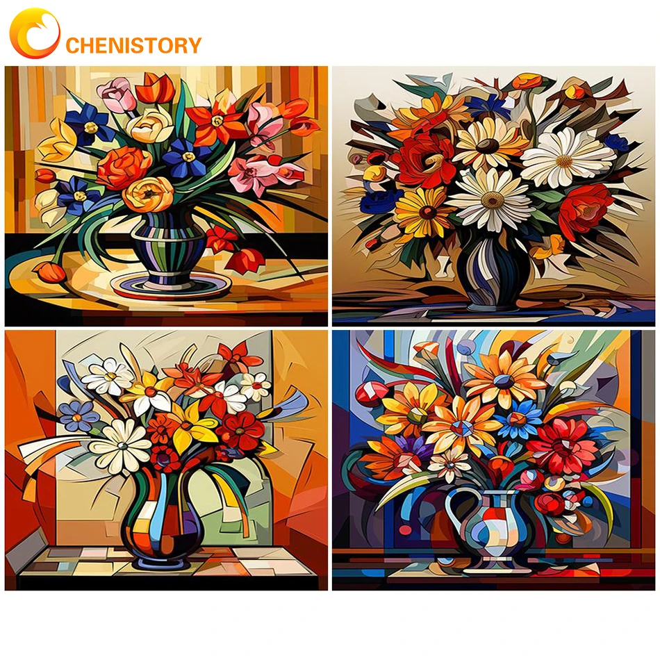 

CHENISTORY Picture By Number Acrylic Paint Handpainted Flower Canvas Modern Wall Picture Of Coloring By Numbers For Home Decor