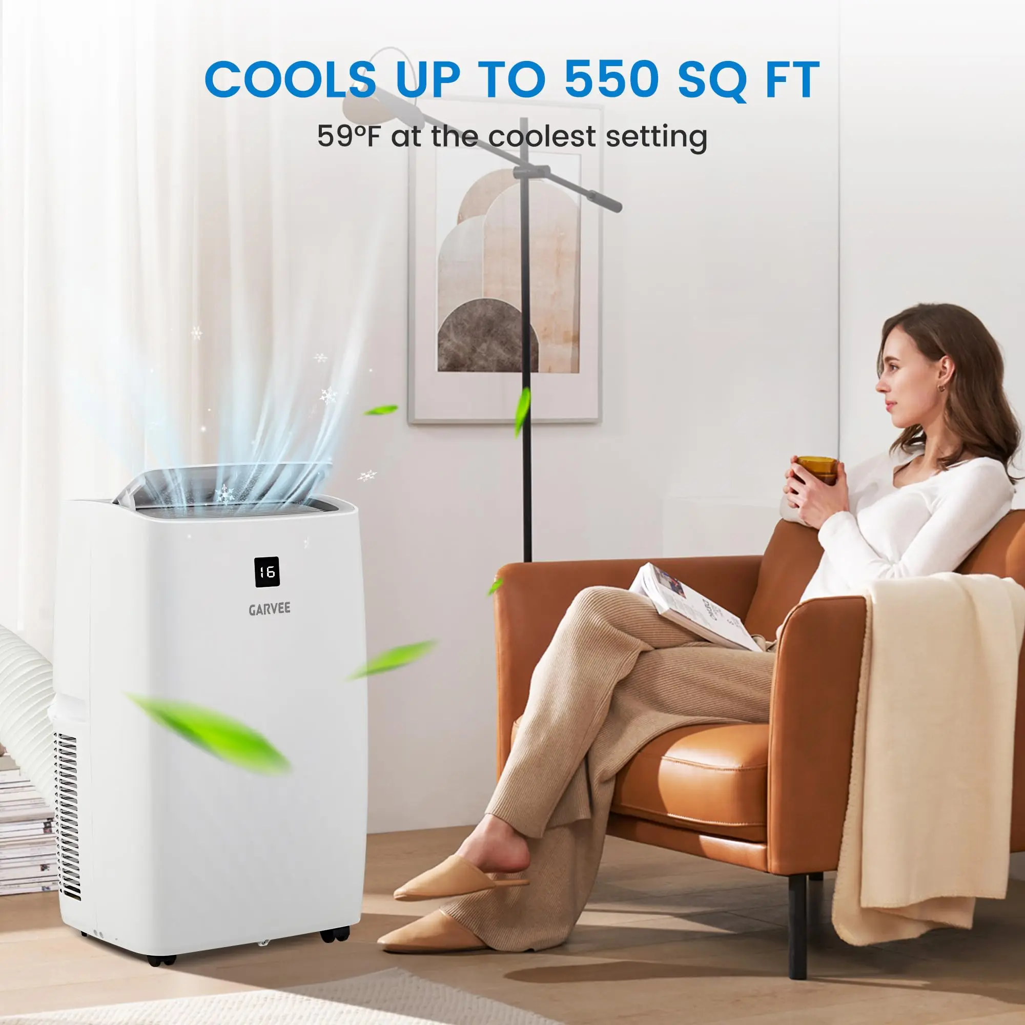12000 BTU Portable Air Conditioner White Body Black Top Cover 3-in-1 Cool Dehumidifier Fan Portable AC Unit Quiet Mode 24 Hour Timer Easy Installation Portable Air Cooler for Medium Size Rooms